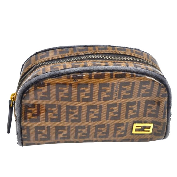 Fendi Handbags - RARE🦄 Authentic FENDI Vintage Zucchino Pouch Purse PVC Leather Brown
